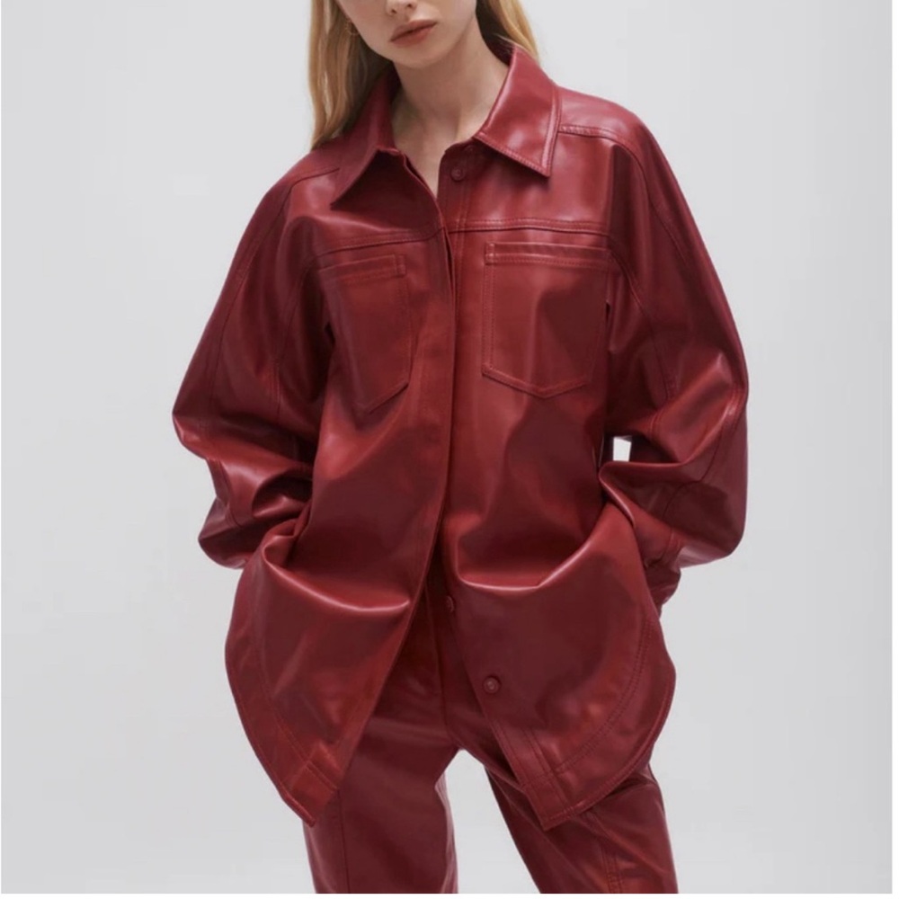 Aje Red Vegan Leather Jacket